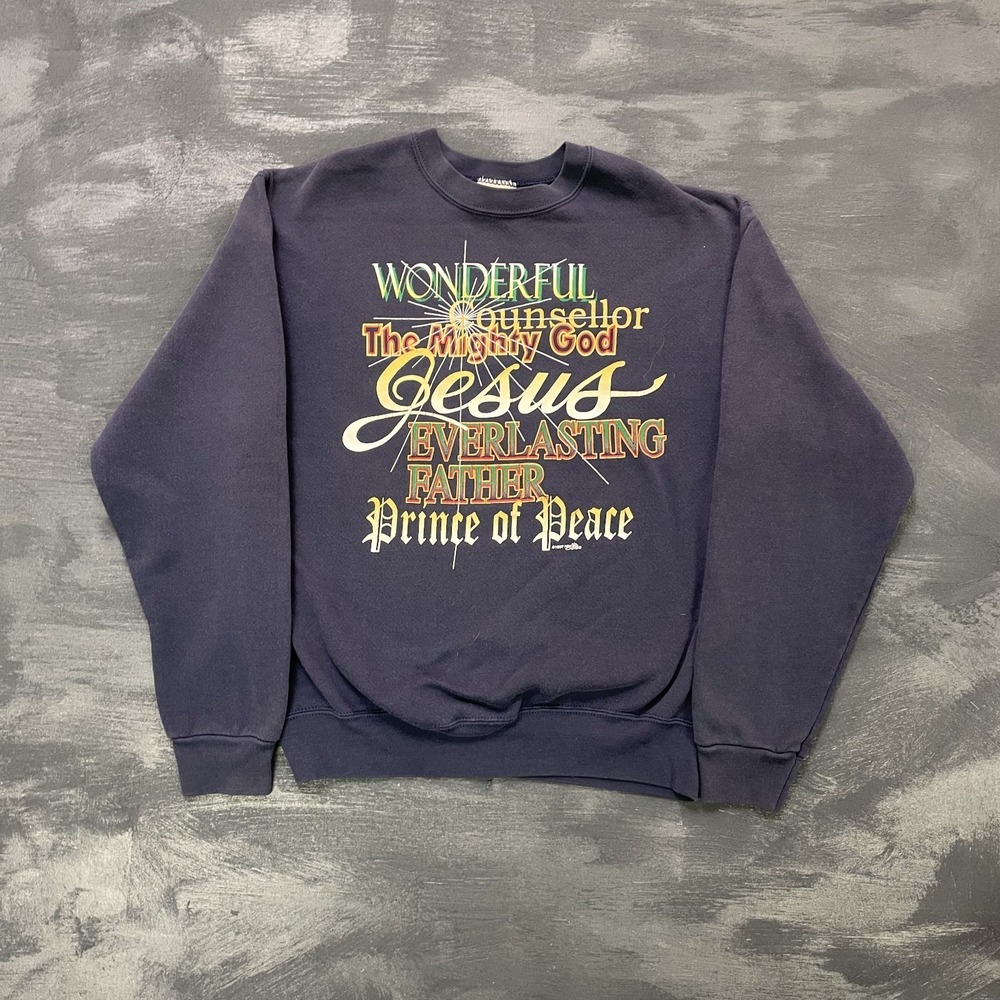 Vintage Almighty Jesus Religious sweatshirt mens Small Blue 1990s Lee USA
